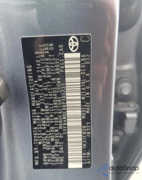 2024 Toyota Corolla Le z USA, uszkodzony, nr VIN 5YFB4MDEXRP165731